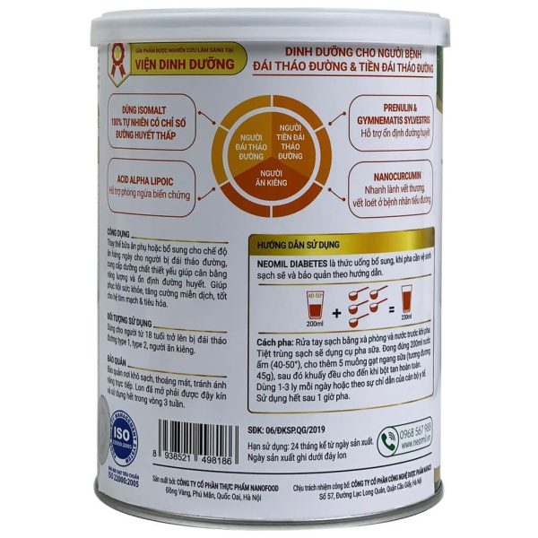Mặt sau sữa Neomil Diabetes