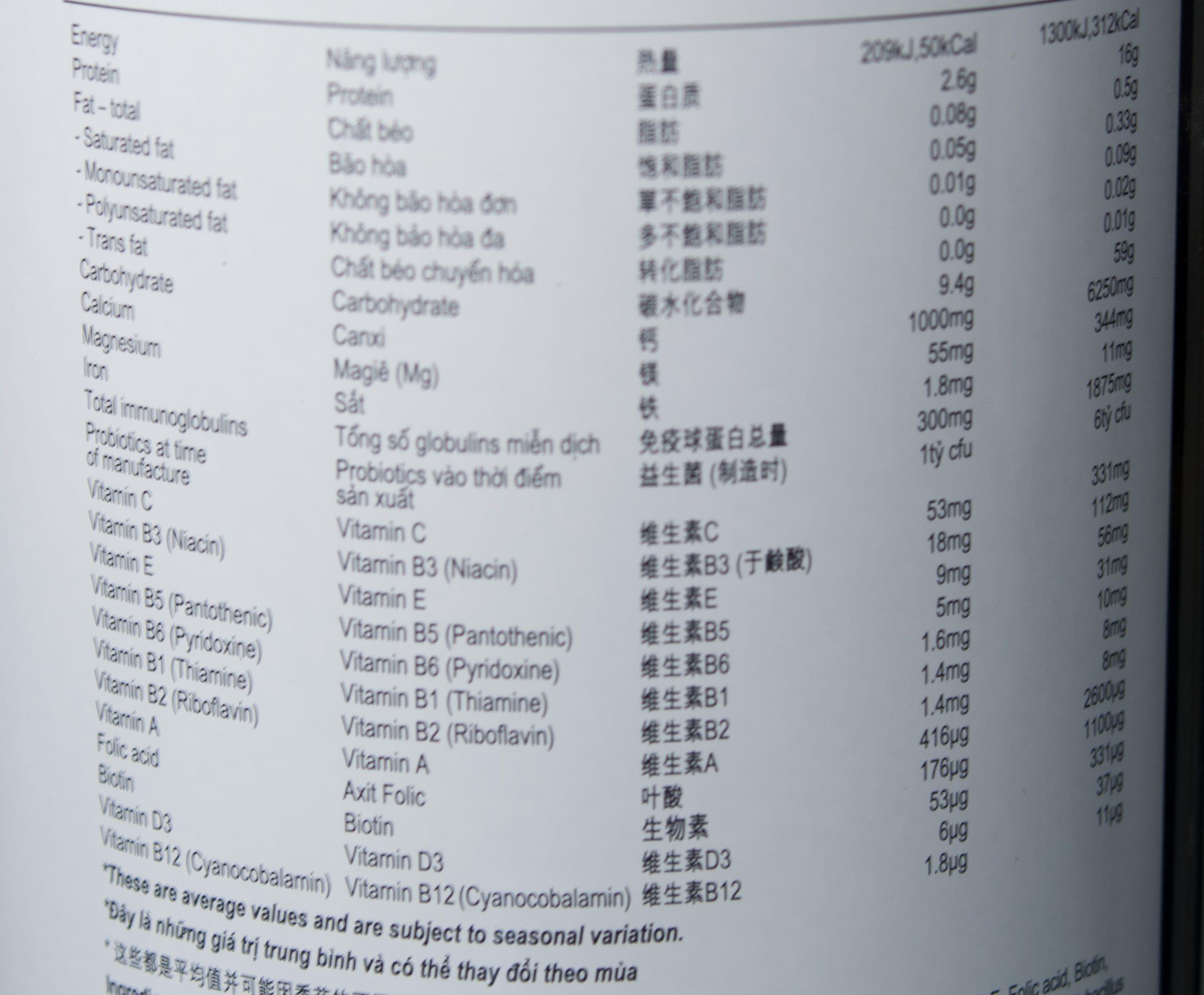 Thông tin dinh dưỡng sữa Alpha Lipid Thông tin dinh dưỡng sữa Alpha Lipid