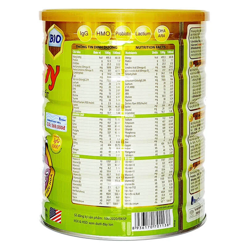 Ảnh mặt sau sữa Colosbaby bio số 0